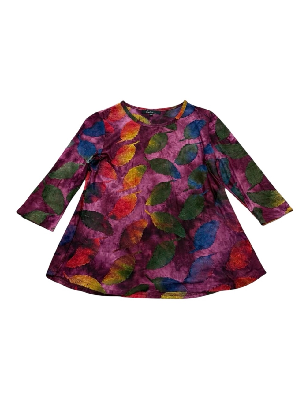 Vintage Y2K Calessa Purple Leaf Print Long Sleeve Top